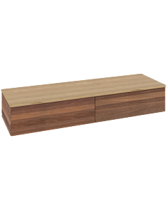 Villeroy &amp; Boch Antao Sideboard L42101HM with lighting, 2 drawers, 1600 x 268 x 500 mm, textured front, Warm Walnut / Honey Oak