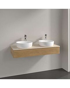 Meuble vasque Villeroy &amp; Boch Antao L13113HN avec éclairage, 1 tiroir, 1200 x 190 x 500 mm, façade texturée, Chêne Miel / Botticino