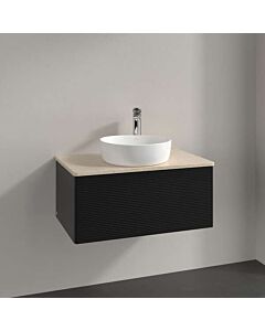 Meuble vasque Villeroy &amp; Boch Antao K30113PD 80 x 36 x 50 cm, plan vasque couleur Botticino, laque noire mate