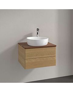 Meuble vasque Villeroy &amp; Boch Antao L18052HN avec éclairage, 2 tiroirs, 600 x 360 x 500 mm, façade lisse, Chêne miel / Noyer chaud