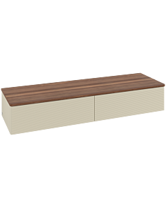 Villeroy und Boch Antao Sideboard L42102HJ mit Beleuchtung, 2 Auszüge, 1600 x 268 x 500 mm, Front mit Struktur, Silk Grey Matt Lacquer / Warm Walnut