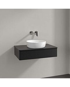 Meuble vasque Villeroy &amp; Boch Antao K08150PD 80 x 19 x 50 cm, percé pour robinetterie, plan vasque couleur : laque noire mate