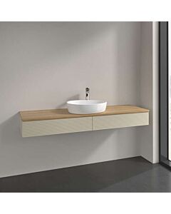 Meuble vasque Villeroy &amp; Boch Antao L14111HJ avec éclairage, 2 tiroirs, 1600 x 190 x 500 mm, façade texturée, laque mate Gris Soie / Chêne Miel