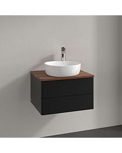 Villeroy und Boch Antao Waschtisch-Unterschrank L18152PD mit Beleuchtung, 2 Auszüge, 600 x 360 x 500 mm, Front mit Struktur, Black Matt Lacquer / Warm Walnut