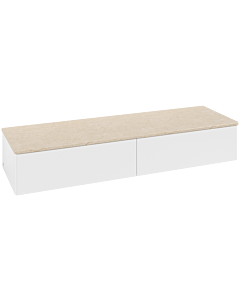 Villeroy &amp; Boch Antao Sideboard L42003MT with lighting, 2 drawers, 1600 x 268 x 500 mm, smooth front, White Matt Lacquer / Botticino