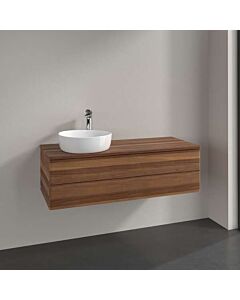 Meuble vasque Villeroy &amp; Boch Antao L22012HM avec éclairage, 2 tiroirs, 1200 x 360 x 500 mm, façade lisse, finition Noyer Chaud / Noyer Chaud