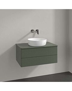 Meuble-lavabo Villeroy &amp; Boch Antao L19150HL avec éclairage, 2 tiroirs, 800 x 360 x 500 mm, façade texturée, laque mate Vert Feuille / Laque mate Vert Feuille