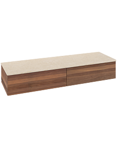 Villeroy &amp; Boch Antao sideboard L42103HM with lighting, 2 drawers, 1600 x 268 x 500 mm, textured front, Warm Walnut / Botticino