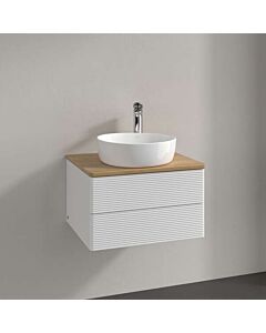 Villeroy &amp; Boch Antao vanity unit L18151GF with lighting, 2 drawers, 600 x 360 x 500 mm, textured front, Glossy White Lacquer / Honey Oak