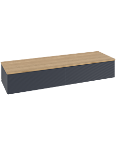 Villeroy &amp; Boch Antao Sideboard L42101HG with lighting, 2 drawers, 1600 x 268 x 500 mm, textured front, Midnight Blue Matt Lacquer / Honey Oak