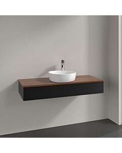 Villeroy &amp; Boch Antao vanity unit L10152PD with lighting, 1 drawer, 1200 x 190 x 500 mm, textured front, Black Matt Lacquer / Warm Walnut