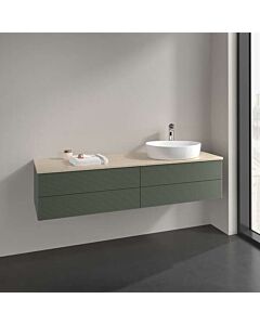 Villeroy &amp; Boch Antao vanity unit L27153HL with lighting, 4 drawers, 1600 x 360 x 500 mm, textured front, Leaf Green Matt Lacquer / Botticino
