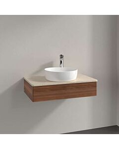 Meuble vasque Villeroy &amp; Boch Antao L08153HM avec éclairage, 1 tiroir, 800 x 190 x 500 mm, façade texturée, Noyer chaud / Botticino