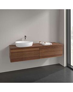 Meuble vasque Villeroy &amp; Boch Antao L37112HM avec éclairage, 2 tiroirs, 1600 x 360 x 500 mm, façade texturée, finition Noyer Chaud / Noyer Chaud