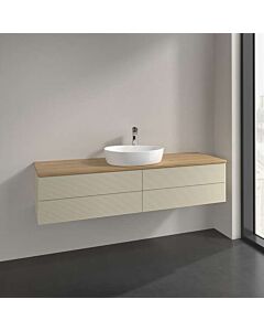Meuble vasque Villeroy &amp; Boch Antao L25111HJ avec éclairage, 4 tiroirs, 1600 x 360 x 500 mm, façade texturée, laque mate Gris Soie / Chêne Miel
