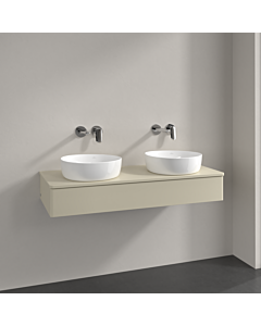 Villeroy und Boch Antao Waschtisch-Unterschrank L13050HJ mit Beleuchtung, 120x19x50cm, Hahnloch, Waschbeckenplattenfarbe Lack, silk grey matt lacquer