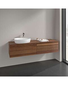 Meuble vasque Villeroy &amp; Boch Antao L37012HM avec éclairage, 2 tiroirs, 1600 x 360 x 500 mm, façade lisse, finition Noyer Chaud / Noyer Chaud