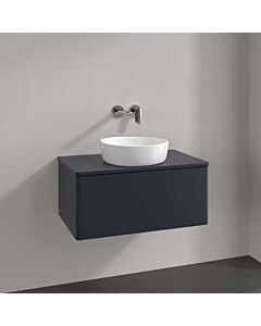 Meuble vasque Villeroy &amp; Boch Antao L30010HG avec éclairage, 1 tiroir, 800 x 360 x 500 mm, façade lisse, laque mate bleu nuit.