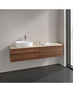 Villeroy &amp; Boch Antao vanity unit L26153HM with lighting, 4 drawers, 1600 x 360 x 500 mm, textured front, Warm Walnut / Botticino