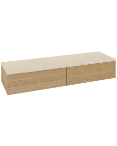 Villeroy &amp; Boch Antao Sideboard L42003HN Antao Antao Sideboard with lighting, 2 drawers, 1600 x 268 x 500 mm, smooth front, Honey Oak / Botticino