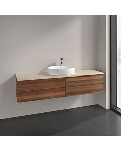 Villeroy und Boch Antao Waschtisch-Unterschrank L25053HM mit Beleuchtung, 4 Auszüge, 1600 x 360 x 500 mm, Front ohne Struktur, Warm Walnut / Botticino