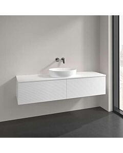 Meuble vasque Villeroy &amp; Boch Antao L36150MT avec éclairage, 2 tiroirs, 1600 x 360 x 500 mm, façade texturée, laque blanche mate / laque blanche mate