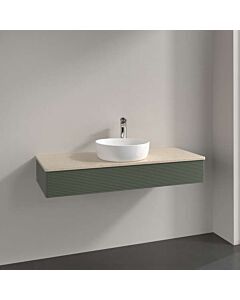 Meuble vasque Villeroy &amp; Boch Antao L10153HL avec éclairage, 1 tiroir, 1200 x 190 x 500 mm, façade texturée, laque mate Vert Feuille / Botticino