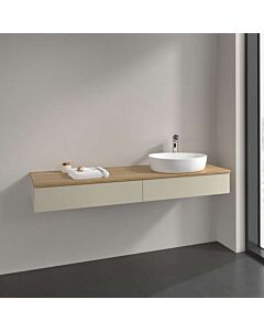 Villeroy &amp; Boch Antao vanity unit L16051HJ with lighting, 2 drawers, 1600 x 190 x 500 mm, smooth front, Silk Grey Matt Lacquer / Honey Oak