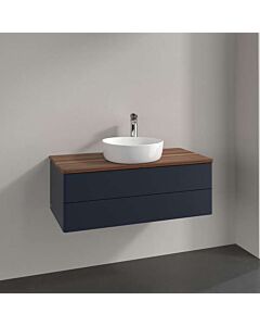 Meuble vasque Villeroy &amp; Boch Antao L20052HG avec éclairage, 2 tiroirs, 1000 x 360 x 500 mm, façade lisse, laque mate bleu nuit / noyer chaud