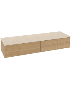 Villeroy &amp; Boch Antao sideboard L42103HN with lighting, 2 drawers, 1600 x 268 x 500 mm, textured front, Honey Oak / Botticino