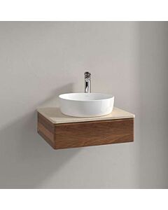 Villeroy und Boch Antao Waschtisch-Unterschrank L07153HM mit Beleuchtung, 1 Auszug, 600 x 190 x 500 mm, Front mit Struktur, Warm Walnut / Botticino