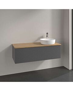 Villeroy und Boch Antao Waschtisch-Unterschrank L34111GK mit Beleuchtung, 1 Auszug, 1200 x 360 x 500 mm, Front mit Struktur, Anthracite Matt Lacquer / Honey Oak