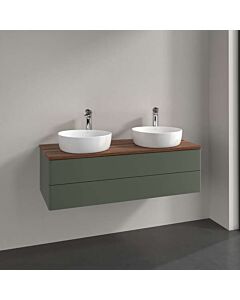 Villeroy und Boch Antao Waschtisch-Unterschrank L24012HL mit Beleuchtung, 2 Auszüge, 1200 x 360 x 500 mm, Front ohne Struktur, Leaf Green Matt Lacquer / Warm Walnut