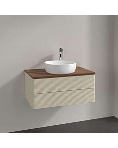 Meuble vasque Villeroy &amp; Boch Antao L19152HJ avec éclairage, 2 tiroirs, 800 x 360 x 500 mm, façade texturée, laque mate Gris Soie / Noyer Chaud