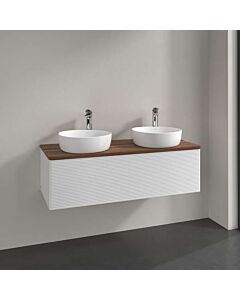 Villeroy und Boch Antao Waschtisch-Unterschrank L35112GF mit Beleuchtung, 1 Auszug, 1200 x 360 x 500 mm, Front mit Struktur, Glossy White Lacquer / Warm Walnut
