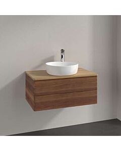 Meuble vasque Villeroy &amp; Boch Antao K19151HM 80x36x50cm, percé pour robinetterie, plan vasque couleur chêne miel, noyer chaud