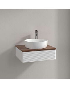 Meuble vasque Villeroy &amp; Boch Antao L07112GF avec éclairage, 1 tiroir, 600 x 190 x 500 mm, façade texturée, laque blanche brillante / noyer chaud