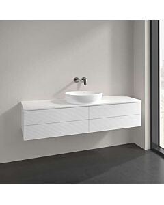 Meuble vasque Villeroy &amp; Boch Antao L25150MT avec éclairage, 4 tiroirs, 1600 x 360 x 500 mm, façade texturée, laque blanche mate / laque blanche mate