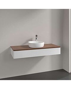 Villeroy &amp; Boch Antao vanity unit L10112GF with lighting, 1 drawer, 1200 x 190 x 500 mm, textured front, Glossy White Lacquer / Warm Walnut