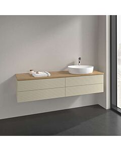 Meuble vasque Villeroy &amp; Boch Antao L27111HJ avec éclairage, 4 tiroirs, 1600 x 360 x 500 mm, façade texturée, laque mate Gris Soie / Chêne Miel