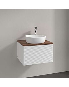 Villeroy &amp; Boch Antao vanity unit L29112MT with lighting, 1 drawer, 600 x 360 x 500 mm, textured front, White Matt Lacquer / Warm Walnut