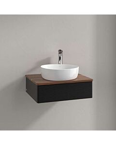 Villeroy &amp; Boch Antao vanity unit L07112PD with lighting, 1 drawer, 600 x 190 x 500 mm, textured front, Black Matt Lacquer / Warm Walnut
