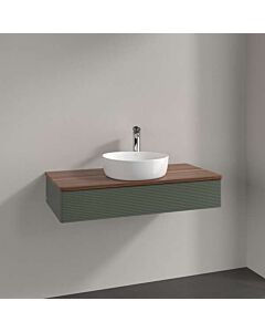 Villeroy und Boch Antao Waschtisch-Unterschrank L09112HL mit Beleuchtung, 1 Auszug, 1000 x 190 x 500 mm, Front mit Struktur, Leaf Green Matt Lacquer / Warm Walnut