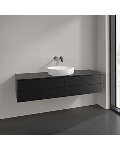Meuble vasque Villeroy &amp; Boch Antao L25050PD avec éclairage, 4 tiroirs, 1600 x 360 x 500 mm, façade lisse, laque noire mate / laque noire mate