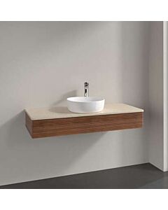 Meuble vasque Villeroy &amp; Boch Antao L10153HM avec éclairage, 1 tiroir, 1200 x 190 x 500 mm, façade texturée, Noyer chaud / Botticino