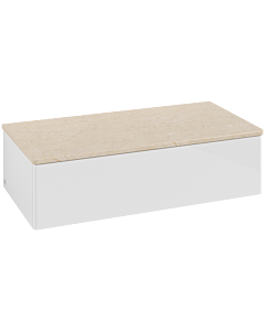 Meuble vasque Villeroy &amp; Boch Antao L40003GF 100 x 26,8 x 50 cm, plan vasque couleur Botticino, laque blanche brillante