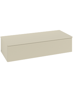 Buffet Villeroy &amp; Boch Antao L41100HJ avec éclairage, 1 tiroir, 1200 x 268 x 500 mm, façade texturée, laque mate gris soie.