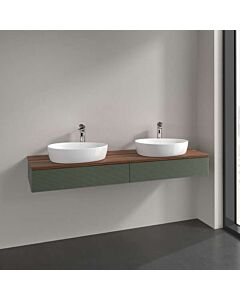 Villeroy und Boch Antao Waschtisch-Unterschrank L17152HL mit Beleuchtung, 2 Auszüge, 1600 x 190 x 500 mm, Front mit Struktur, Leaf Green Matt Lacquer / Warm Walnut