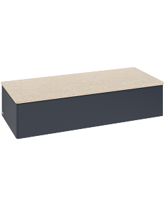 Buffet Villeroy &amp; Boch Antao L41003HG avec éclairage, 1 tiroir, 1200 x 268 x 500 mm, façade lisse, laque mate bleu nuit / Botticino