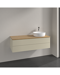 Villeroy und Boch Antao Waschtisch-Unterschrank L23151HJ mit Beleuchtung, 120x36x50cm, Hahnloch, Waschbeckenplattenfarbe honey oak, silk grey matt lacquer